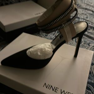 Nine West ankle wrap pumps in black suede